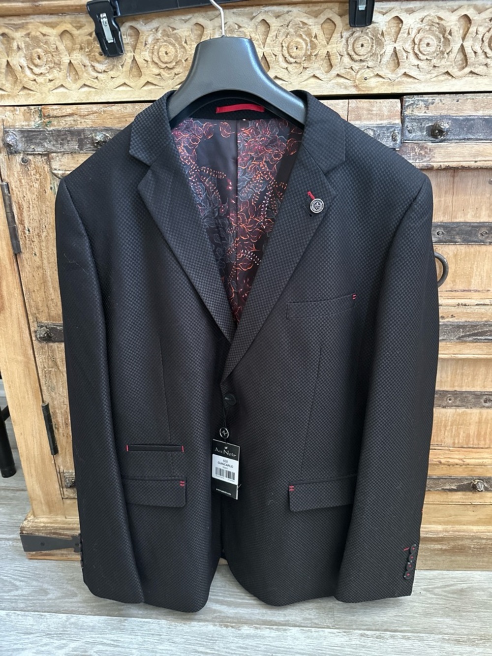 Au Noir Giancarlo Elegant Comfortable Fit Veston Jacket in Black Men's Size 46R